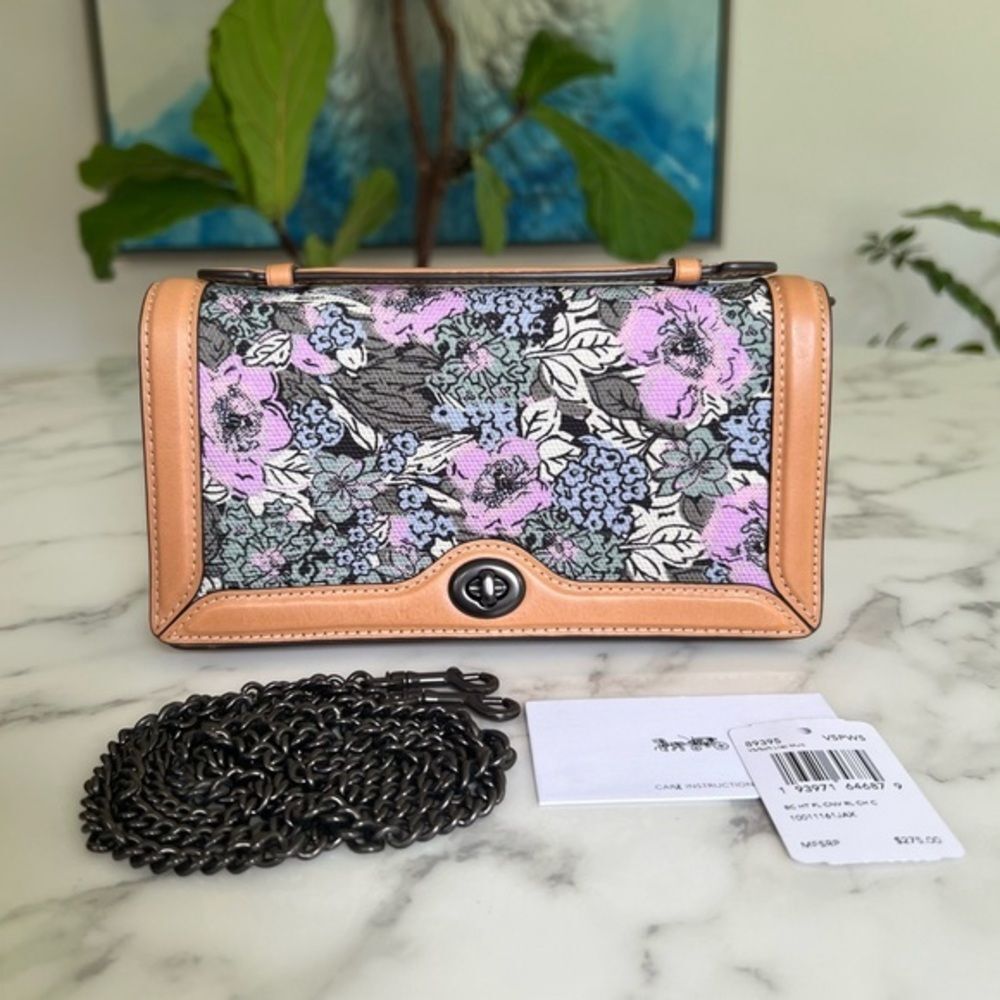 NWT Coach Riley Chain Clutch With Heritage Floral Print Soft Lilac Crossbody